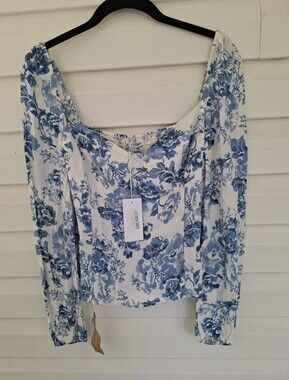 Reformation Reign Top in Olympia Blue & White Size 12